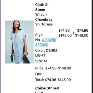 Anthropologie cloth & stone chambray dress, size M